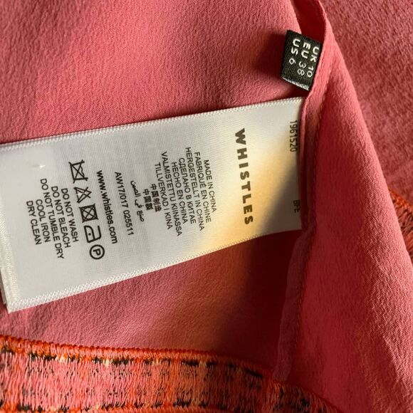 WHISTLES PINK 100% silk boho embroidered blouse top sz 6 or S womens - Picture 9 of 9